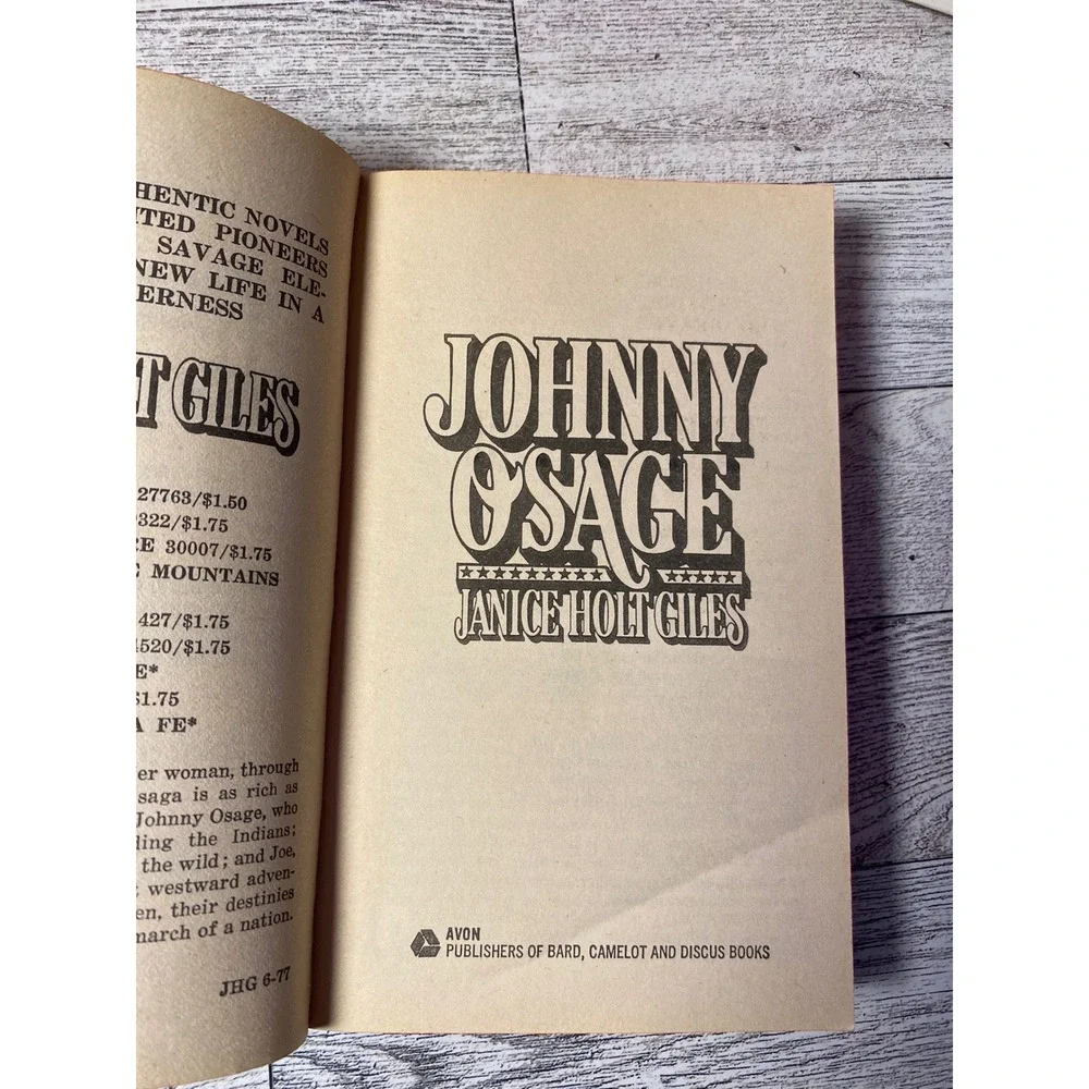 Johnny Osage Janice Holt Giles Vintage Paperback Avon Books 1977 Western Romance